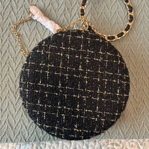 NWOT Chic Black Tweed with gold accents clutch